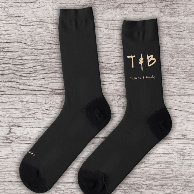 Eastern Minimal Initials and Name on Black Socks (Creator Uploaded)