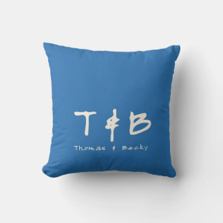 Eastern Minimal Initials and Name on Blue Cushion