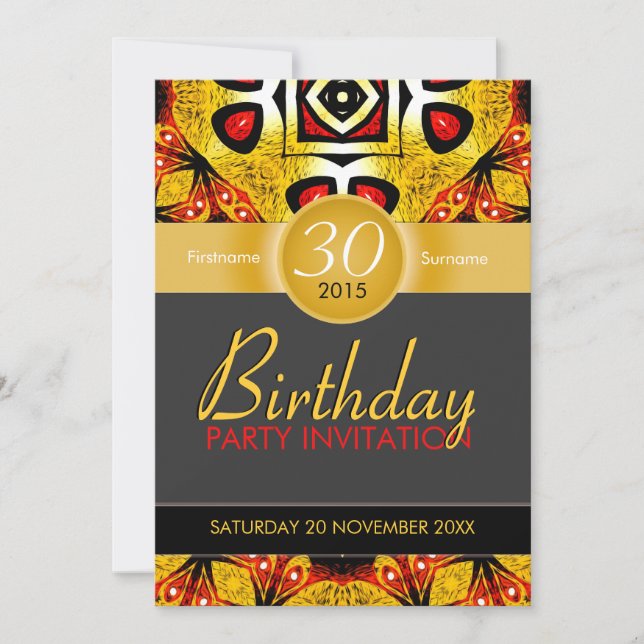 Eastern Red Feather Golden Age Birthday Party Invitation (Front)
