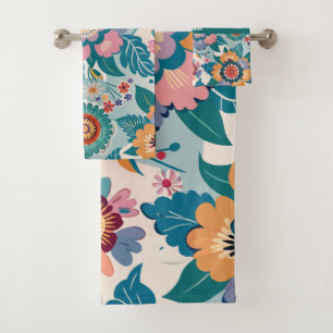 Eastern Retro Floral Pastel Custom Pattern Bath Towel Set