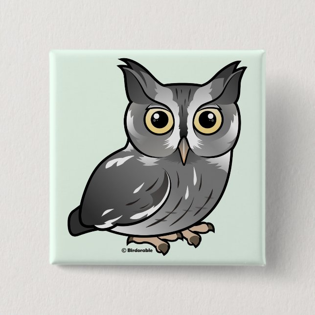 Eastern Screech Owl (Grey Phase) 15 Cm Square Badge (Front)