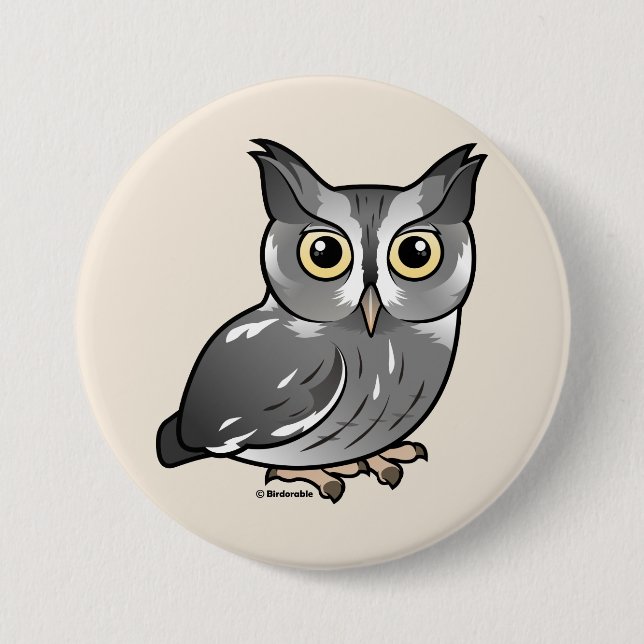 Eastern Screech Owl (Grey Phase) 7.5 Cm Round Badge (Front)