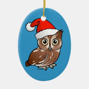 Eastern Screech Owl Santa Ceramic Tree Decoration