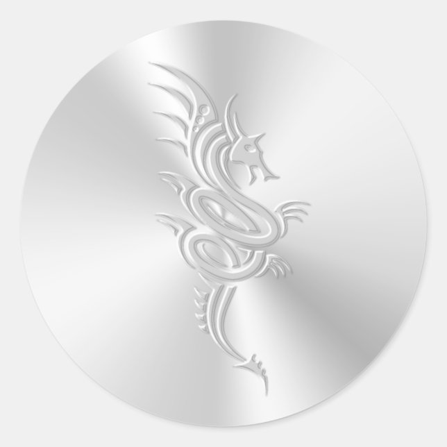Eastern-style Dragon, Embossed-effect Classic Round Sticker (Front)