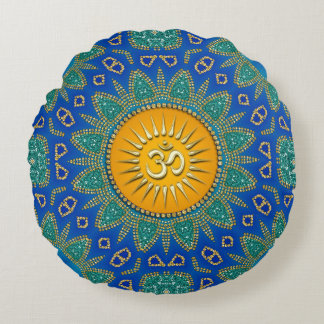Eastern Sun Royal Blue Teal OM Meditation Round Cushion