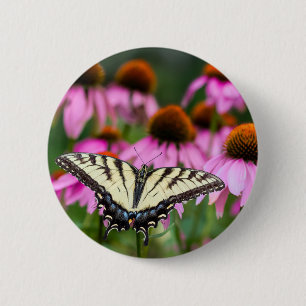 Eastern Tiger Swallowtail Butterfly On Coneflowers 6 Cm Round Badge