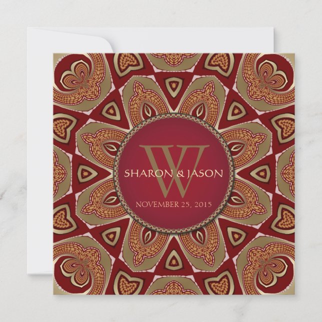 Eastern Tribal Batik Red Gold Wedding Invitation (Front)