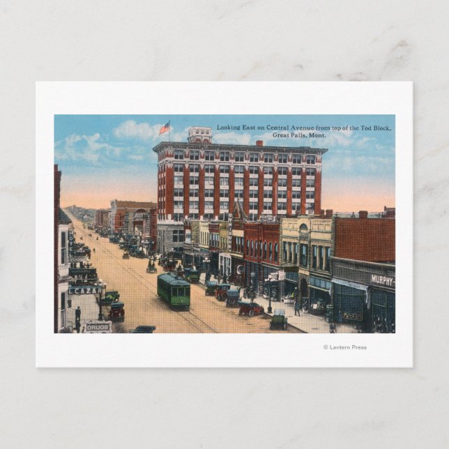 Eastern View of Central AvenueGreat Falls, MT Postcard (Front)