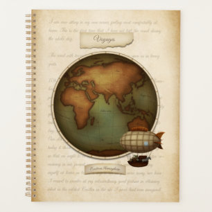 Eastern & Western Hemispheres Map Custom Steampunk Planner