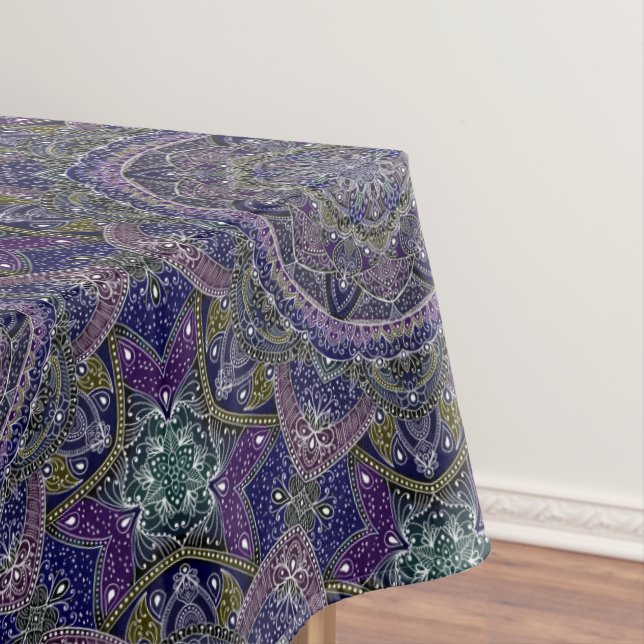 Eastern Zen Mandala Fine white lace on purple Tablecloth (In Situ)