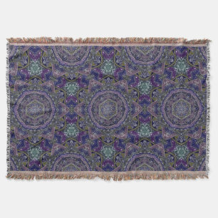 Eastern Zen Mandala Fine white lace on purple Throw Blanket