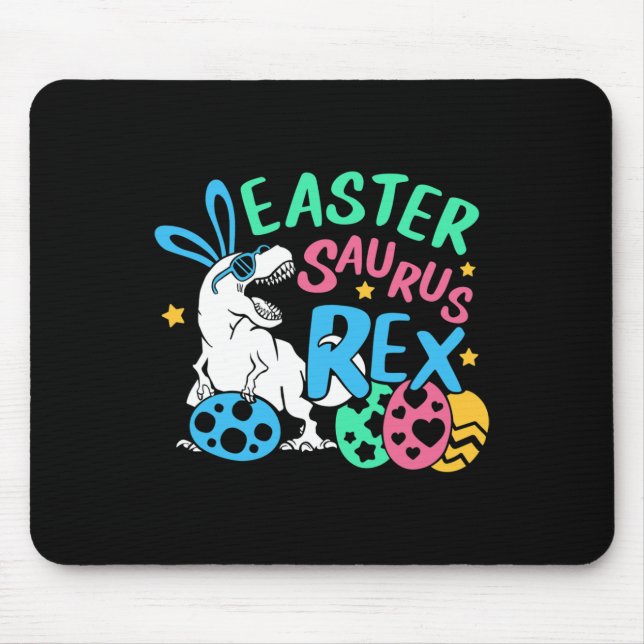 Eastersaurus T-rex Easter Day Tee, Cute Easter Bun Mouse Mat (Front)