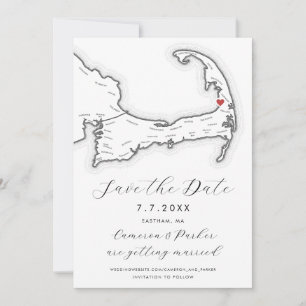 Eastham MA Cape Cod Map Black and White Wedding Save The Date