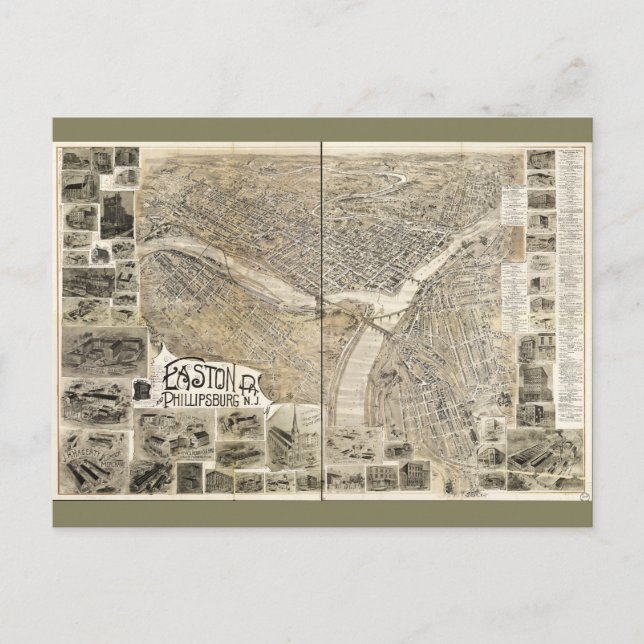 Easton Pennsylvania & Phillipsburg New Jersey 1900 Postcard (Front)