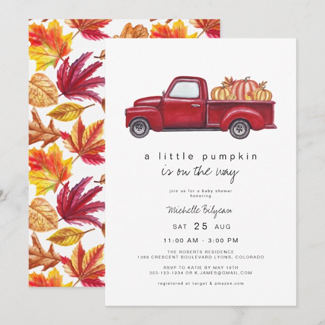 Easton - Red Truck Fall Pumpkin Baby Shower Invitation (Front/Back)