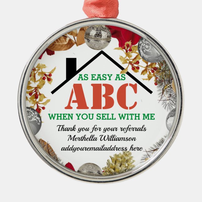 EASY AS ABC Realtor Client Christmas Metal Tree Decoration (Front)