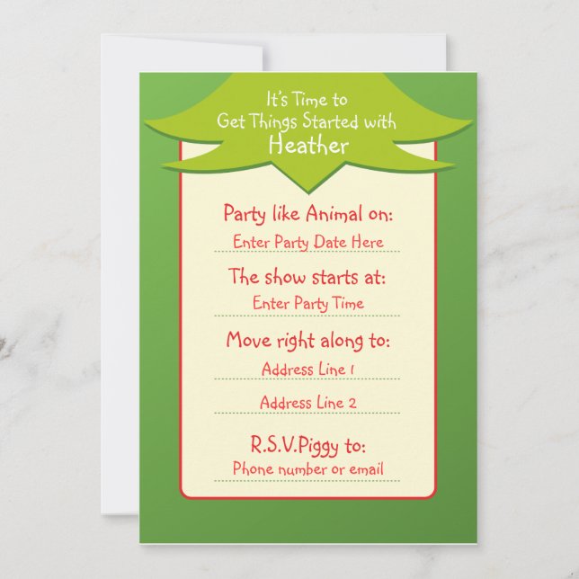Easy Being Green Birthday Invitations (Front)
