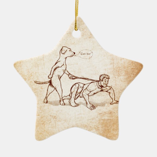 "Easy Boy" Dog Walking Man Ceramic Tree Decoration (Front)