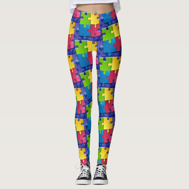 Easy Care Leggings with Brightly Coloured Puzzle (Front)
