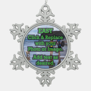 Easy Click & Replace Image to Create Your Own Snowflake Pewter Christmas Ornament