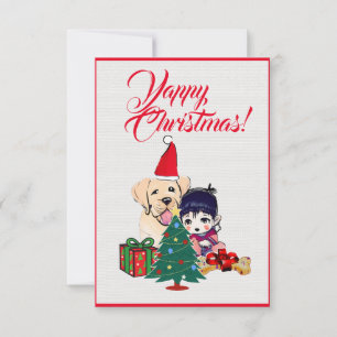 Easy Custom Cute Labrador Dog With Girl Xmas Card