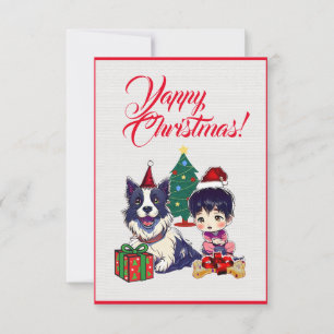 Easy Custom Cute Labrador Dog With Girl Xmas Card