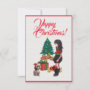 Easy Custom Cute Shih Tzu With  Girl Xmas Card