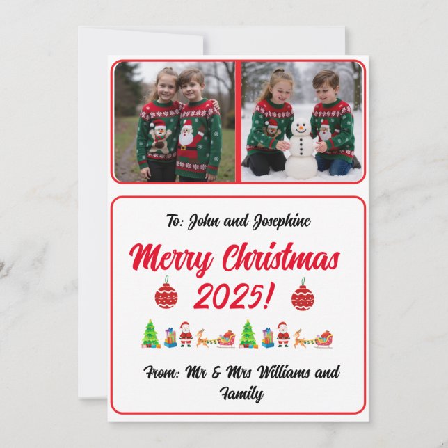 Easy Custom Digital 2 Photo Christmas Card (Front)