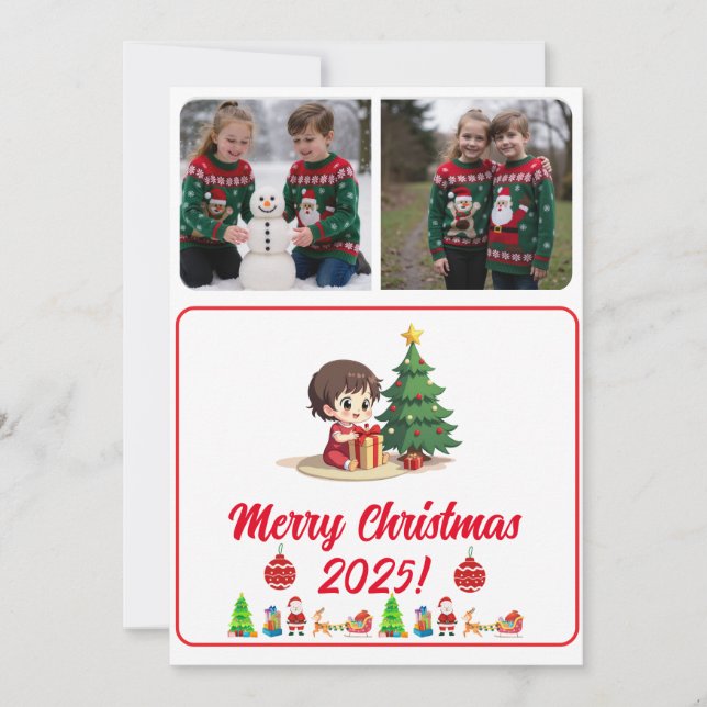 Easy Custom Digital 2 Photo Traditional Xmas Card (Front)