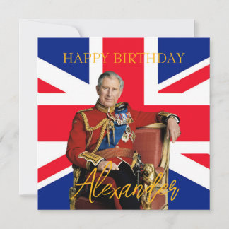 Easy Custom Name King Charles III British flag  Card