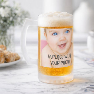 Easy design unique one of a kind personalised frosted glass beer mug
