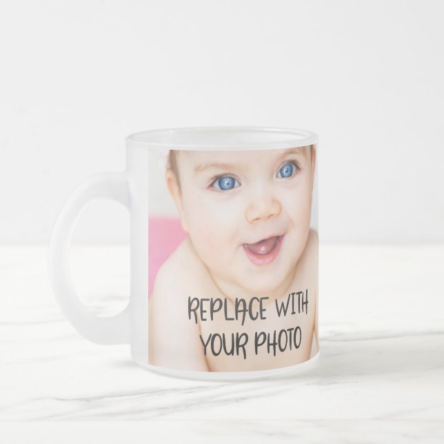 Easy design unique one of a kind personalised frosted glass coffee mug (Left)