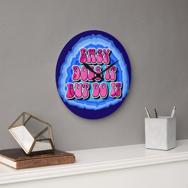 Easy Does It Geode 12 Step AA Recovery Slogan Large Clock (Office)