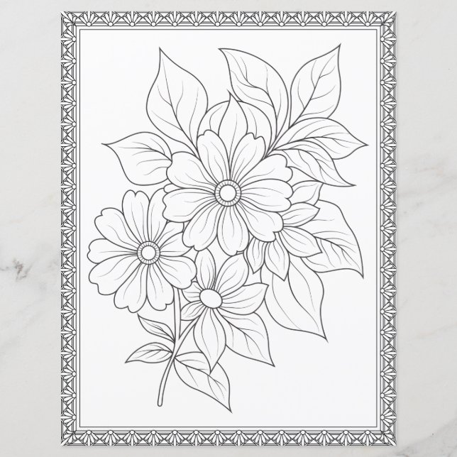 Easy Elegant Floral Colouring Page (Front)
