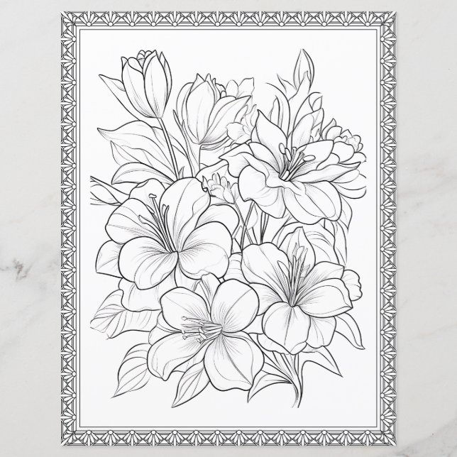 Easy Elegant Floral Colouring Page (Front)