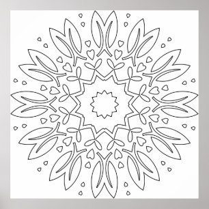 Easy Heart Mandala Colouring Page Floral Style Poster