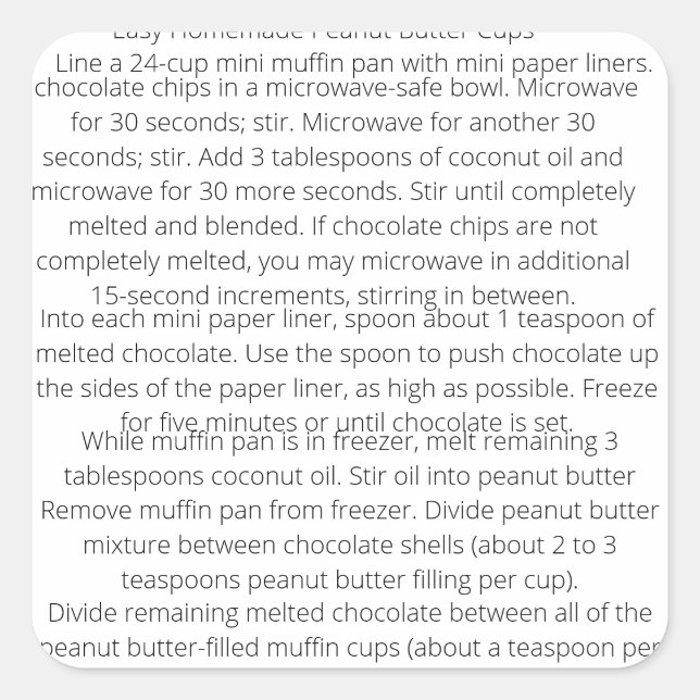 Easy Homemade Peanut Butter Cups Recipe for Kids  Square Sticker (Front)