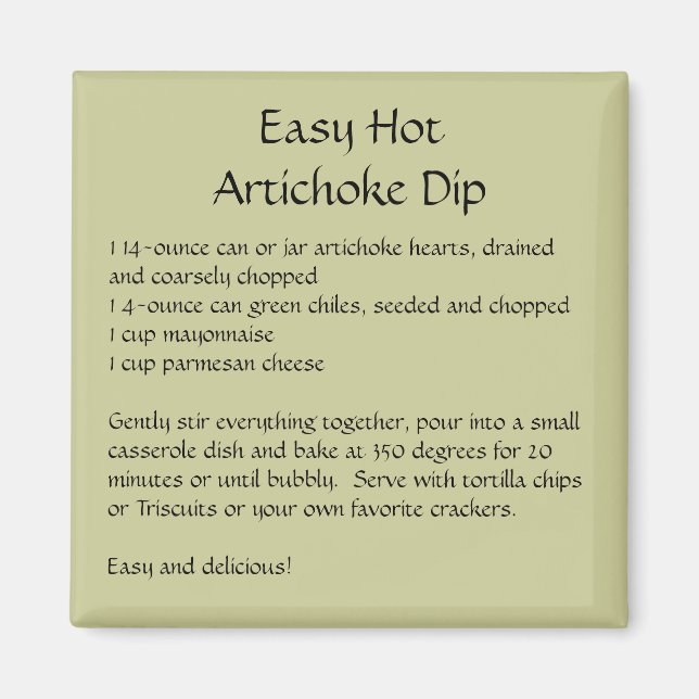 Easy Hot Artichoke Dip Recipe on a Magnet (Front)