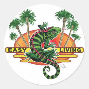 Easy Living Lizard on the Beach Classic Round Sticker