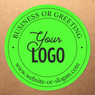 Easy Logo Replacement & Custom Text   Neon Green Classic Round Sticker