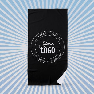 Easy Logo Replacement & Customisable Text   Black Beach Towel