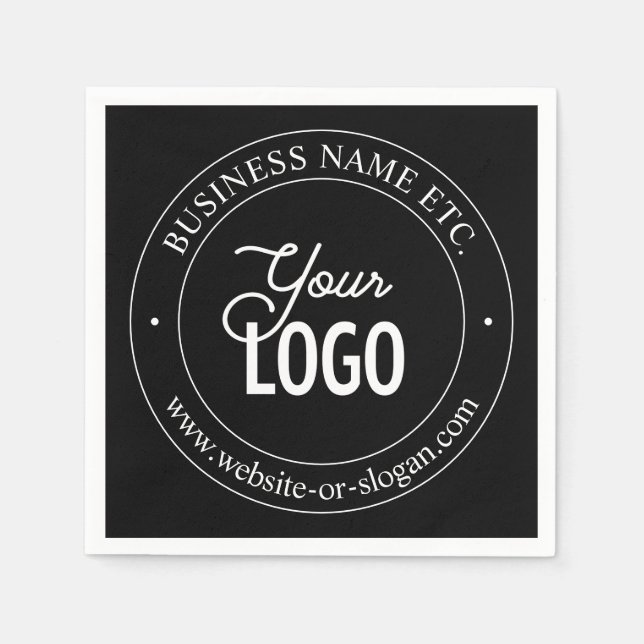 Easy Logo Replacement & Customisable Text | Black Napkin (Front)