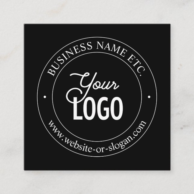 Easy Logo Replacement & Customisable Text | Black Square Business Card (Front)