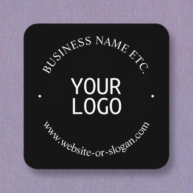 Easy Logo Replacement & Customisable Text | Black Square Business Card (Creator Uploaded)