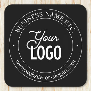 Easy Logo Replacement & Customisable Text   Black Square Paper Coaster