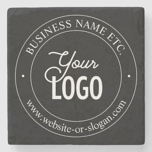 Easy Logo Replacement & Customisable Text | Black Stone Coaster (Front)