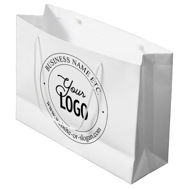 Easy Logo Replacement & Customisable Text | White Large Gift Bag (Front Angled)