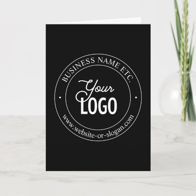 Easy Logo Replacement & Customizable Text | Black Thank You Card (Front)