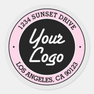Easy Logo Replacement & Cute Pink Black & White Classic Round Sticker