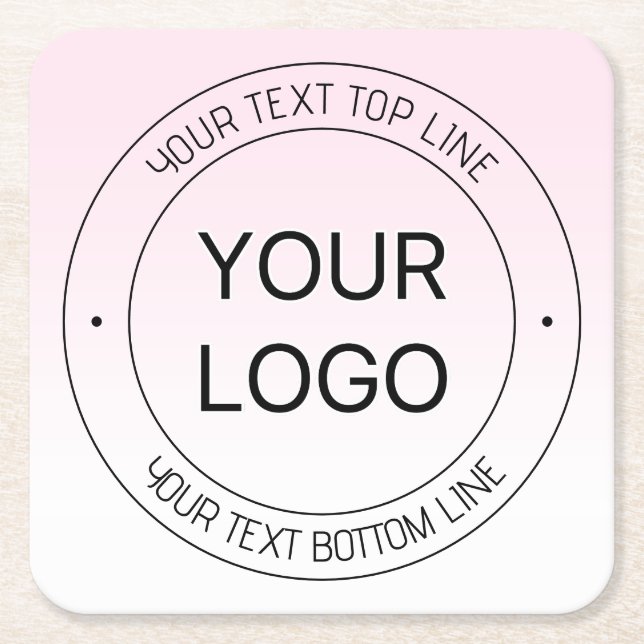 Easy Logo Replacement & Editable Text Pink Ombre Square Paper Coaster (Front)